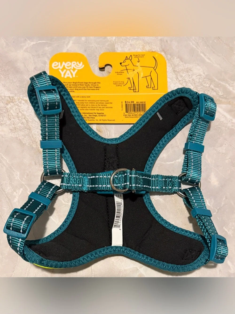 Teal Dog Harness with Neon Yellow Trim - Embrace the Pace